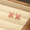 Nuevos Pendientes Sencillos con Flor Roja Incrustada de Piedras Chapados en Oro, Pendientes Dulces y Elegantes Estilo Coreano, Pendientes Estilo Dama