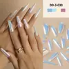 Pontas de Unha Vestíveis Cromadas com Acabamento de Luxo, Adesivos Eletrodepositados para Unhas Postiças Gradiente Branco Francês Nude, Arte de Unha em Formato Amêndoa