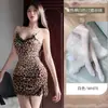 Lingerie sexy, decote em V profundo, estampa de leopardo, renda, vestido justo ao corpo, estilo puro e sedutor, inspirado em uniformes, novo design tentador, camisola quente de alça fina