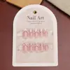 Uñas Postizas Pre-Hechas Hechas a Mano Rosa Nude Perla Moño 3D Terapia de Luz Super Iluminadoras para Uñas Cortas
