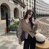 Cardigã de tricô simples e casual com decote V curto para outono e inverno, top de design único, jaqueta suéter estilo francês para mulheres