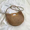 Bolso de paja de ganchillo semicírculo con asa de madera Mori retro tejido bandolera portátil casual para mujer una generación de pelo