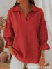 Ropa de mujer de comercio electrónico transfronterizo de Amazon europeo y americano: nueva colección primavera/otoño, color liso, casual, corte holgado, top de manga larga moderno con cuello de solapa