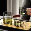 Taza de Filtro con Asa Lateral para Uso Doméstico, Taza de Filtro de Vidrio para Separación de Té y Agua, Asa de Madera, Divisor de Té de Alta Resistencia al Calor, Filtro de Té Integrado