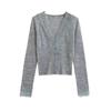 Cardigan de Renda Fina Tricotado com Decote em V Profundo e Costas Abertas - Top Estilo Spice Girl Cor Pura - Coleção Primavera 2025