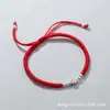 Plata de ley 990 Cara sonriente de plata cuentas de plata trenzadas longitud ajustable cuerda de mano pulsera de cuerda roja DIY pulsera de cuentas brillantes