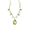 Collar de Perlas con Colgante de Gota de Agua de Cristal de Hielo Verde Menta, Cadena para Clavícula de Lujo Ligero y de Gama Alta, Joyería de Estilo Fresco y Femenino