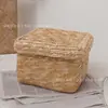 Cesta de Armazenamento Trançada de Palha de Trigo Personalizada para Exportação para Cosméticos e Lanches, Caixa de Armazenamento para Itens Diversos com Tampa, Cesta de Armazenamento Redonda de Palha de Trigo
