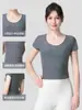 Camiseta de Yoga Cor Sólida Primavera e Verão para Mulheres, Casual Esportiva Manga Curta Gola Redonda Slim Fit Treinamento Corrida Fitness Top de Secagem Rápida