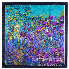 Mai Tong lenço de seda pintura a óleo estilo floral padrão senhoras imitação de seda cetim lenço de seda pequeno lenço quadrado atacado