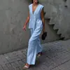 Ropa de Mujer de Exportación Europea y Americana 2025 Elegante Ropa de Trabajo Sencillo Top sin Mangas con Botones y Cuello en V Traje de Pantalón