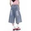 Calça jeans cropped feminina com estampa graffiti retrô americana, novo estilo de verão, modelagem solta, tamanhos grandes, shorts retos de perna larga de 7/8