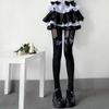 Meias Lolita de Seda com Tiras Cruzadas Estilo Japonês Meias-Calça Lolita para Mulheres Parte de Baixo Preta Meia-Calça JK Seda Preta Seda Preta Fina