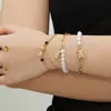 Cadena de Dedos para Muñeca de Acero Inoxidable con Circonita, Cadena de Empalme de Oso y Perla, Pulsera Chapada en Oro de 18 Quilates, Joyería de Lujo Ligero