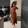 Vestido de punto nuevo de otoño con cuello alto para mujer, estilo sal francés transfronterizo, ligero y de alta sociedad, conjunto de dos piezas para mujer