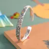 Pulseira Artística de Prata Vintage, Prata Pura 999.9, Pulseira de Peônia, Design Aberto, Estilo Antigo, Bracelete de Prata Embossado