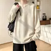 Top de moda extragrande, nueva colección 2026, color liso, capa base holgada, camiseta de manga larga para hombre, cuello en V, colección de otoño, tejido texturizado