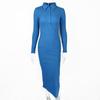 Moda Ins Europeia e Americana Transfronteiriça Outono e Inverno Novo Vestido Sexy Slim Feminino com Gola Polo Canelado Fenda