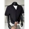 Camisa Branca Curta com Recortes para Homem, Estilo Retro Americano de Verão, Sensação Fresca de Seda de Gelo, Camisa com Gola Cubana, Meia Manga Cleanfit