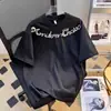 Camiseta de Manga Corta Pesada con Cuentas Estilo Chino para Hombres y Mujeres, Top Holgado Casual de Verano a la Moda con Cuello Redondo