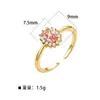 Anel ajustável Meizu de três zonas, oval, com microincrustação de zircônia rosa em cobre, para casamento, anel de diamante, joia de luxo leve, de alta qualidade