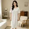 Estilo Coreano Camisola Floral Suave de Algodão Puro para Mulheres Verão Gola Redonda Manga Curta Solta Pode Ser Usada por Grávidas Vestido para Casa