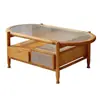Conjunto de Mesa de Chá Rattan Madeira Maciça Luxo Leve Changhong Vidro Camada Dupla com Gaveta Redonda Sala de Estar Casa Mesa de Chá Rattan Trançado Celebridade da Internet