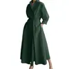 Ropa de Trabajo Elegante Transfronteriza Aliexpress Algodón y Lino Color Sólido Cuello Solapa/Polo Mangas Camisa Cintura Elástica Dobladillo Grande Vestido