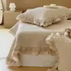 Colcha de Renda Lavada com Areia Coreana Conjunto de Três Peças Algodão Integral Contagem 80 Mesmo Estilo dos Blogueiros do Ins Cor Creme Quarto Mobiliário Macio Acolchoado