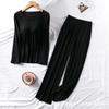 Conjunto de Pantalones Largos de Modal con Relleno Ropa de Casa para Mujer Sin Sujetador Cuello Redondo Pijama Conjunto Suelto de Dos Piezas