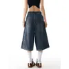 Jeans cropped de pierna ancha lavados estilo retro americano para mujer, estilo delgado, nuevos de verano 2026, pantalones rectos holgados de cintura baja de longitud media