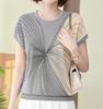 Camiseta de Verano de Manga Corta, Elegante y con Estilo Tejido de Punto para Mujer, Top de Moda de Verano Fino con Costuras en Color Contrastante, Camiseta Holgada