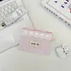 65221 Bolsa de Armazenamento Acolchoada Listrada Rosa com Borda de Coração de Renda, Necessaire para Material Escolar e Itens Diversos, Porta-Moedas