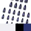 Círculo Plateado Francés Uñas Portátiles Manicura Azul Oscuro Difuminada Uñas Postizas Cortas Almendra Uñas Transfronterizas Europeas y Americanas