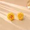 Pendientes Románticos de Flor de Rosa Amarilla con Diseño Creativo, Temperamento Dulce y Fresco, Accesorios de Atmósfera Estilo Hada, Joyería de Moda