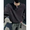 Moletom com gola V texturizado para homens, primavera e outono, estilo American cleanfit, camiseta de manga longa solta, preto