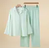 Pijama de gasa teñida en hilo de algodón puro para mujer, estilo primavera/verano, diseño minimalista, versión AB, conjunto de ropa para el hogar de manga larga y pantalón largo, se puede usar en el exterior