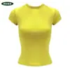 Camiseta de verano para mujer de manga corta con diseño de hombro recto, entallada y adelgazante en la cintura, corte sirena estilo coreano, corte ajustado, top corto sexy, moda transfronteriza