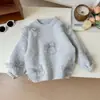 Suéter coreano para niños, nuevos estilos de primavera y otoño, moderno conjunto de suéter tejido estilo coreano con un lazo para niñas