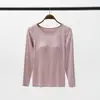 Nueva Camiseta de Manga Larga para Primavera y Otoño con Almohadillas en el Pecho, Cuello Redondo, Cuello Semi Alto, Capa Base para Yoga en Casa, Top de Otoño, Sencillo y Casual