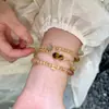 [Crema Dulce] Pulsera de Citrino Natural de Tres Círculos Multi-Tesoro, Exquisita, Moderna y la Más Fácil de Combinar, Pulsera de Cristal para Tu Novia
