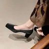 Zapatos de Tacón Alto Estilo Francés para Mujer, Nuevos Zapatos Cuadrados de Tacón Grueso de Nicho para Mujer, Versátiles y Cómodos para el Viaje Diario, Zapatos de Piel Genuina de Boca Baja para Mujer