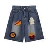 Jeans Bordados Americanos High Street 2025 Marca de Moda Elegante Socialité Verano Elegantes Holgados Versátiles Pantalones de Cinco Puntos para Mujer