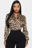 Camisa de cetim com estampa de leopardo, best-seller transfronteiriço europeu e americano para mulheres, com colarinho de lapela, mangas compridas, caimento sedoso, corte solto, top estilo vintage hot girl