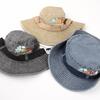 Estilo Étnico Sombrero de Pescador Algodón Bordado Dibujos Animados Cuerda Protector contra el Viento Sombrero Cubeta Lavado Sombrero de Pesca Sombrero de Sol Estilo Vaquero Occidental