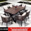 Mesas e Cadeiras de Exterior para Pátio de Villa, Jardim, Terraço, Estilo Lazer, Cadeiras de Rattan Domésticas, Conjunto de Mesa de Madeira Plástica, Mesa e Cadeiras de Rattan Trançado de Exterior