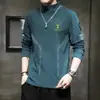 Roupa íntima térmica com forro de veludo, espessa e quente, camiseta de base unissex com gola alta, camiseta de manga comprida lisa, top de outono