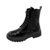 Botines Chelsea de Caña Media con Tacón Grueso y Punta Redonda para Mujer 2026 Otoño Nuevo Estilo Coreano Zapatos de Mujer de Charol Botas Martin Cómodas
