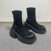Estación Europea Botas Martin para Mujer 2023 Nuevo Primavera y Otoño Puffin Fondo Grueso Punta Redonda Aumentadas Botas Elásticas Tacón Grueso Botas de Pierna Ajustada
