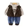 Roupa Infantil Traje de Primavera 2025 Novo Meninos Primavera e Outono Estilo Coreano Colete Bebê Outono Menino Lindo Traje de Três Peças